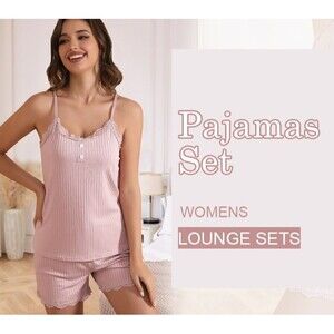 DIFFICORT 2 Piece Cami Tops and Shorts Pajama Sets for Women, Pink, S